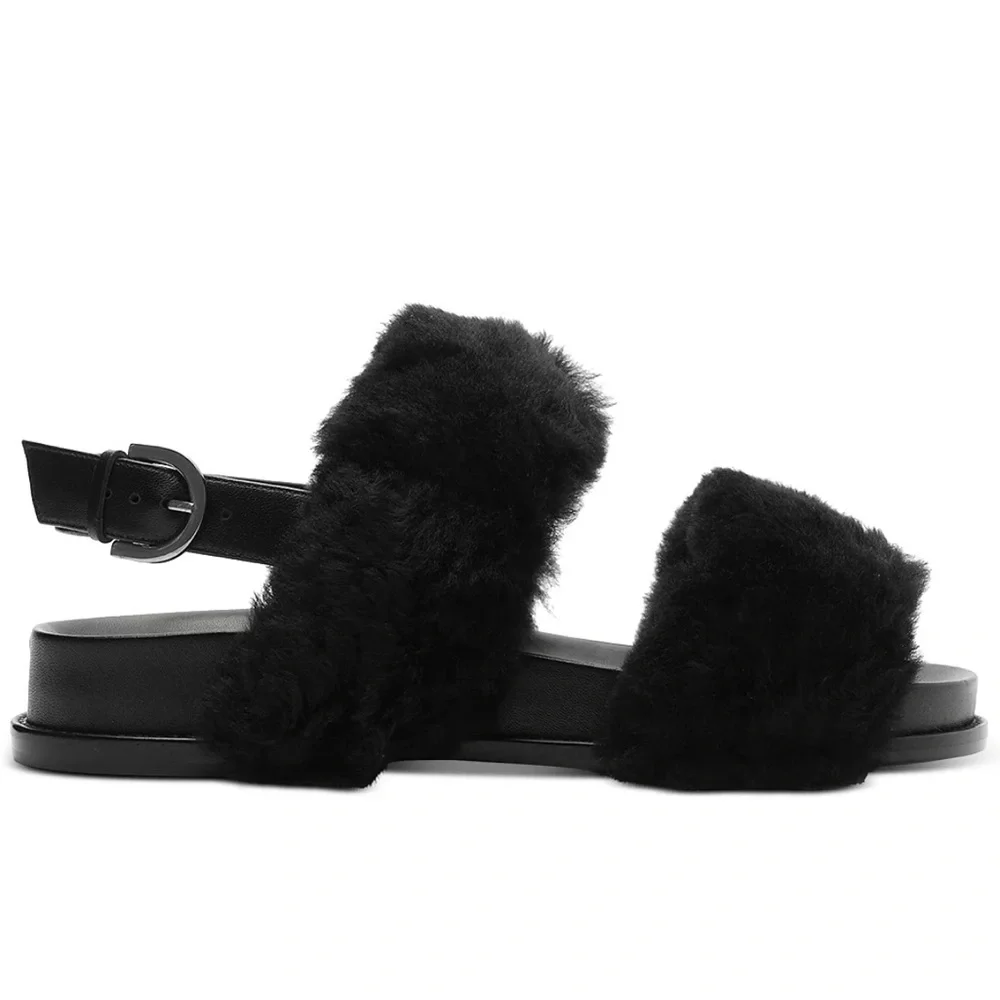 NWT NIB Alexandre Birman 39 Women's Sport Fur Slingback Leather Sandals Black